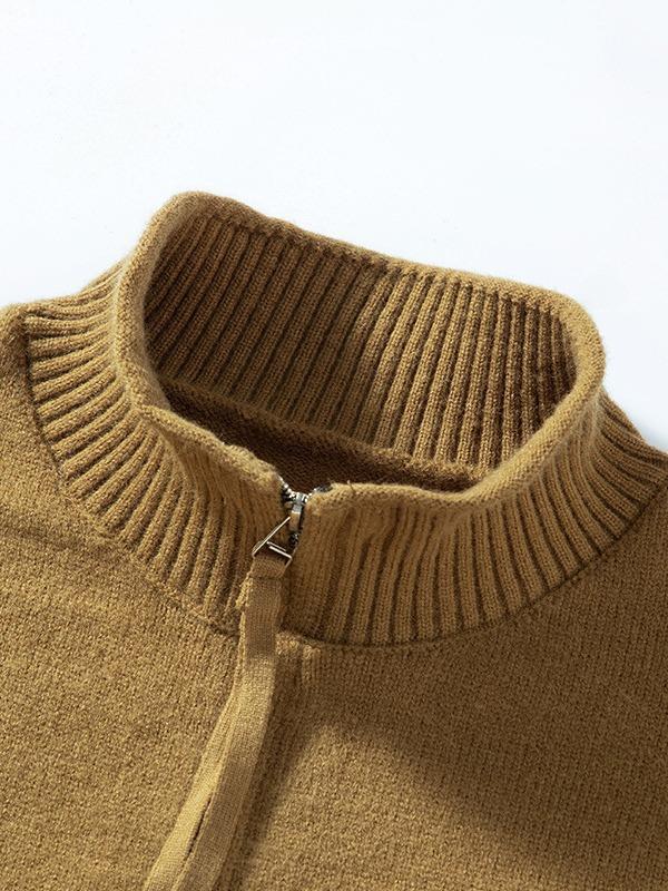 Весенне-осенний кардиган на молнии со стойкой воротником, новый стиль, мужской молодежный повседневный модный свитер, однотонный теплый вязаный свитер