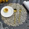 15inch Placemats Set of 6 Gold Leaf Round Placemats Non-Slip Wipeable Table Mats for Dinner,Party,Wedding Accent Centerpiece
