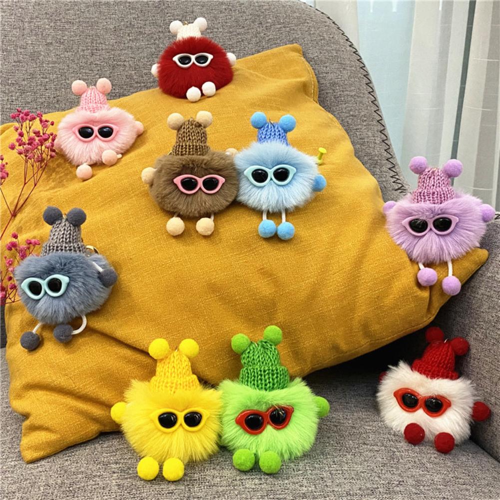 Симпатичные мини-брикеты, плюшевый брелок, креативная многоцветная мультяшная кукла с помпоном и металлическим брелоком для женщин, аксессуары для рюкзака