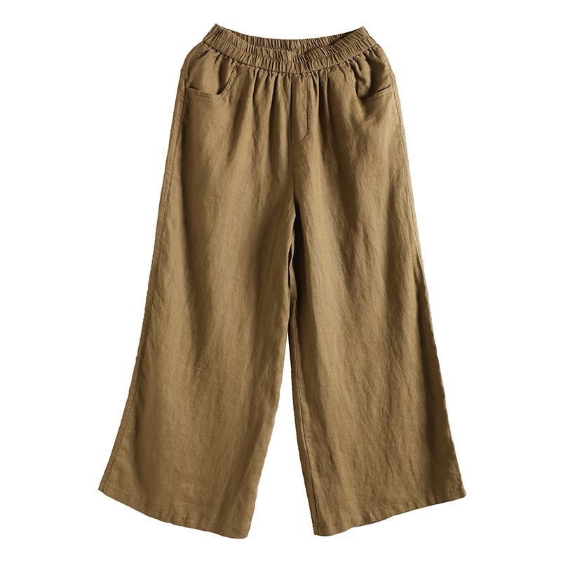 Женские хлопковые льняные шаровары, летние мешковатые эластичные прямые брюки с высокой талией, повседневные свободные женские брюки