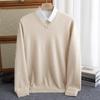Autumn and Winter Knitted Sweater Men Wool Sweater V-Neck Pullover Cashmere Warm Solid Knitwear Clothes Business Bottoming Soft Tops