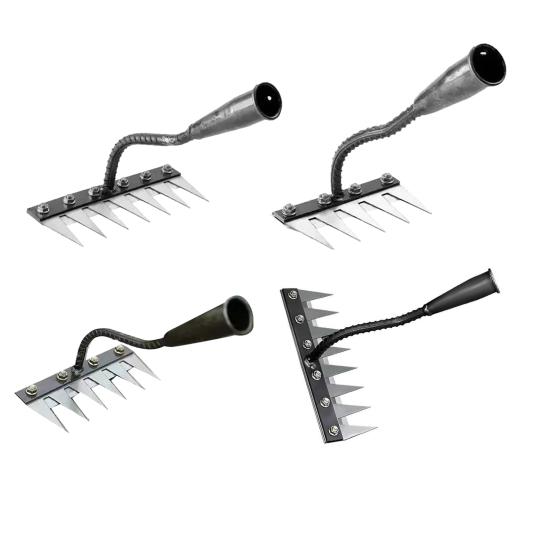 Стальные грабли для прополки, прочные садовые грабли с 5/6/7/8 зубьями, ручной инструмент для рыхления почвы и удаления сорняков