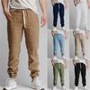 Новые модные мужские повседневные брюки из хлопка и льна с перекрестными краями, новые однотонные спортивные брюки для отдыха с кулиской, дышащие брюки с кулиской
