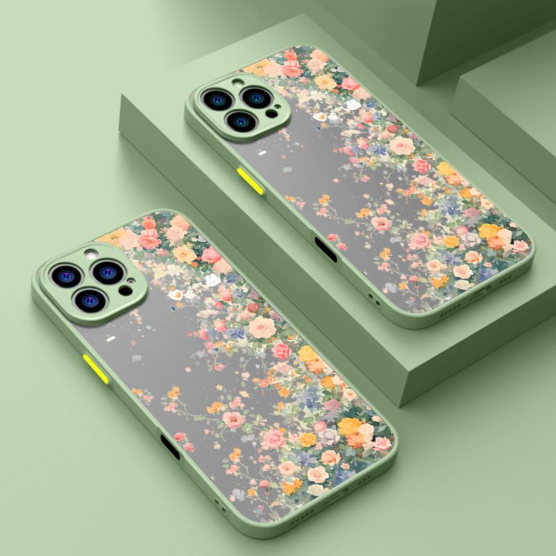 Твердый чехол для телефона из ПК с рисунком розы для iPhone 16 15 14 13 12 Pro Max 11, противоударный, с мягкими краями, прозрачный, тонкий, матовый чехол
