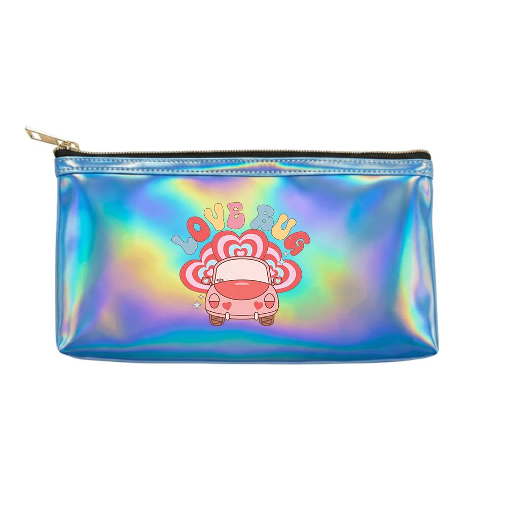 Retro Heart Car Pattern Holographic Laser Cosmetic Makeup Bag,Travel Toiletry Organizer Pouch for Girls Women Holiday Gift