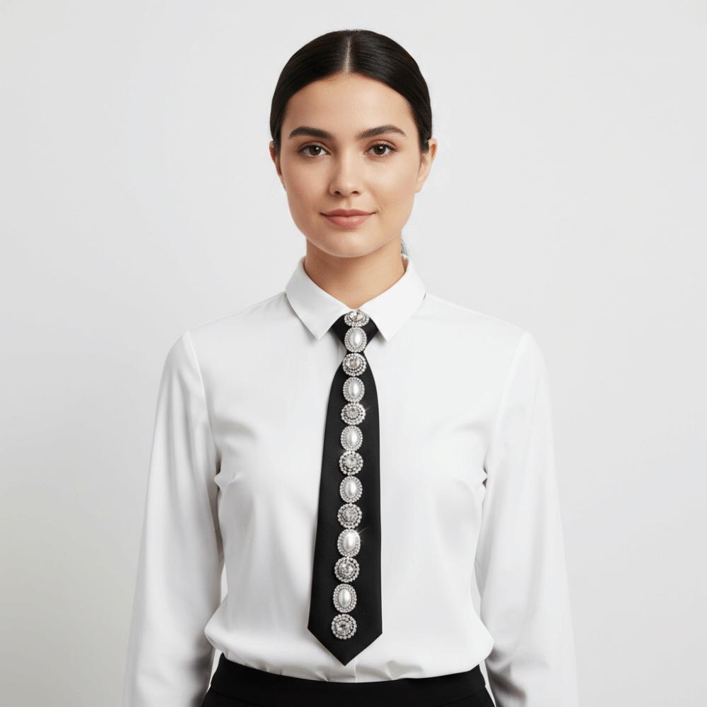 Black Long Necktie Korean Style Decoration Shirt Tie Clothing Decoration Rhinestones Tie Men