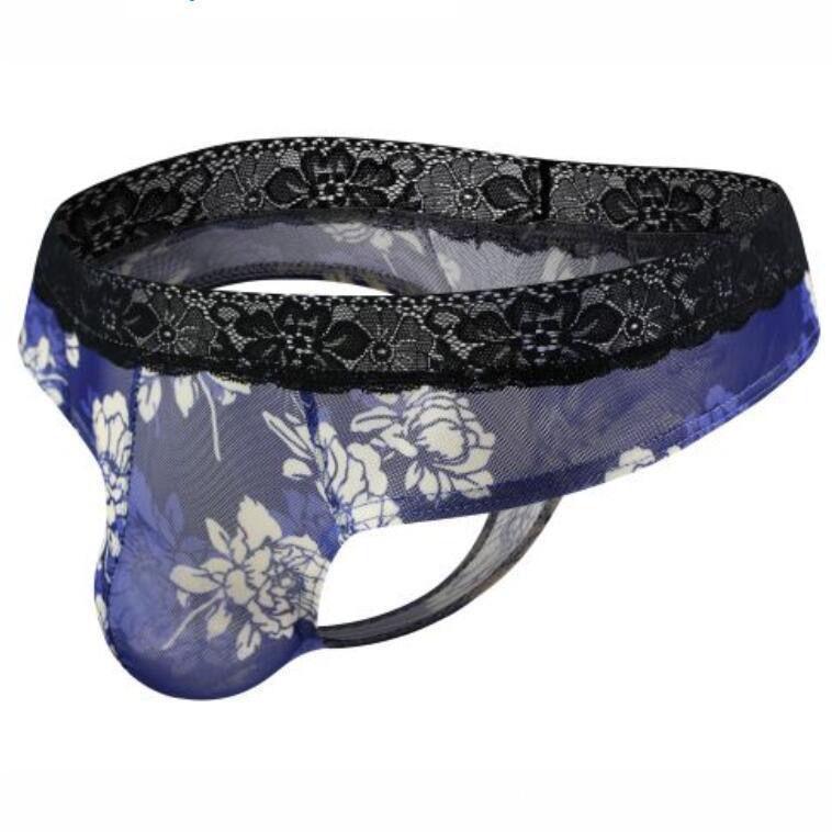 Men's Underwear Mesh Printing Thongs Lace Transparent Sexy Thongs U Breathable Transparent Thongs