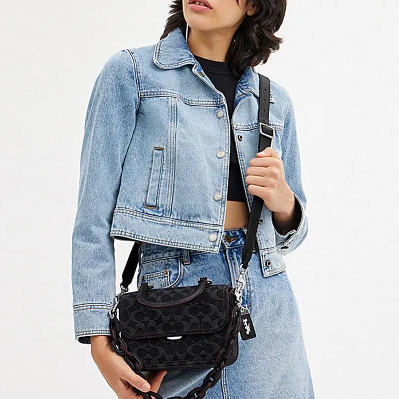 Coach Rogue 22 Classic Monogram Fabric Shoulder Crossbody Bag Small Women Bags Black CR694-LHBLK