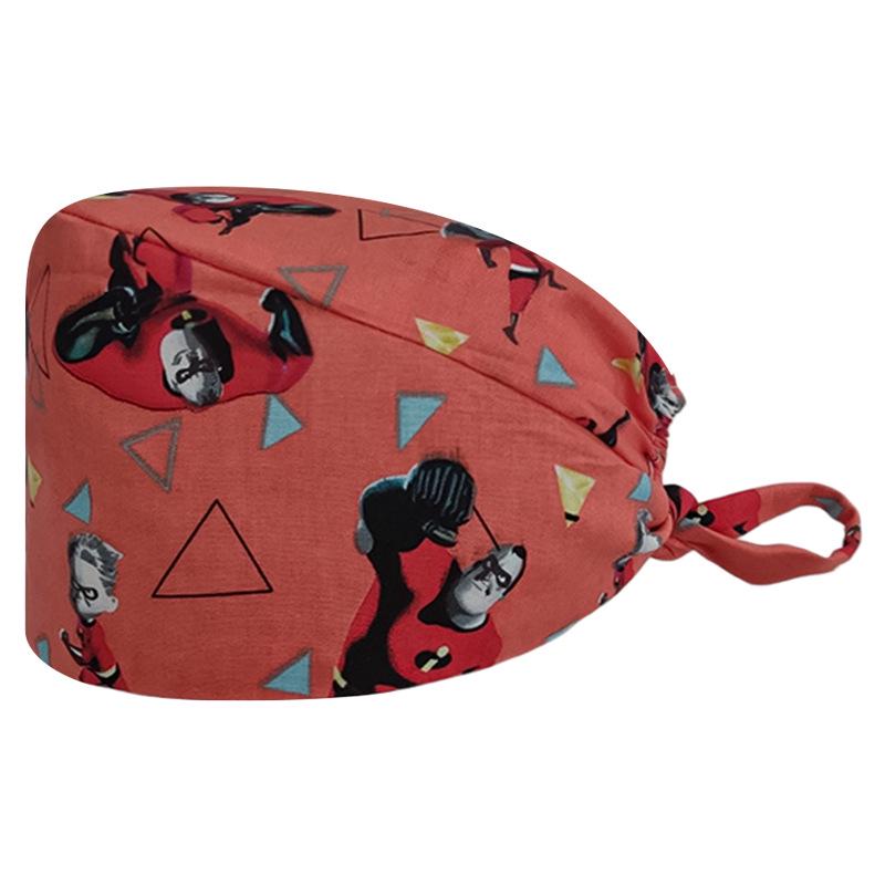 Unisex Cartoon Print Nurse Cap - Breathable, Sweat-Absorbent Surgical Cap for Pet Hospital and Medical Use.