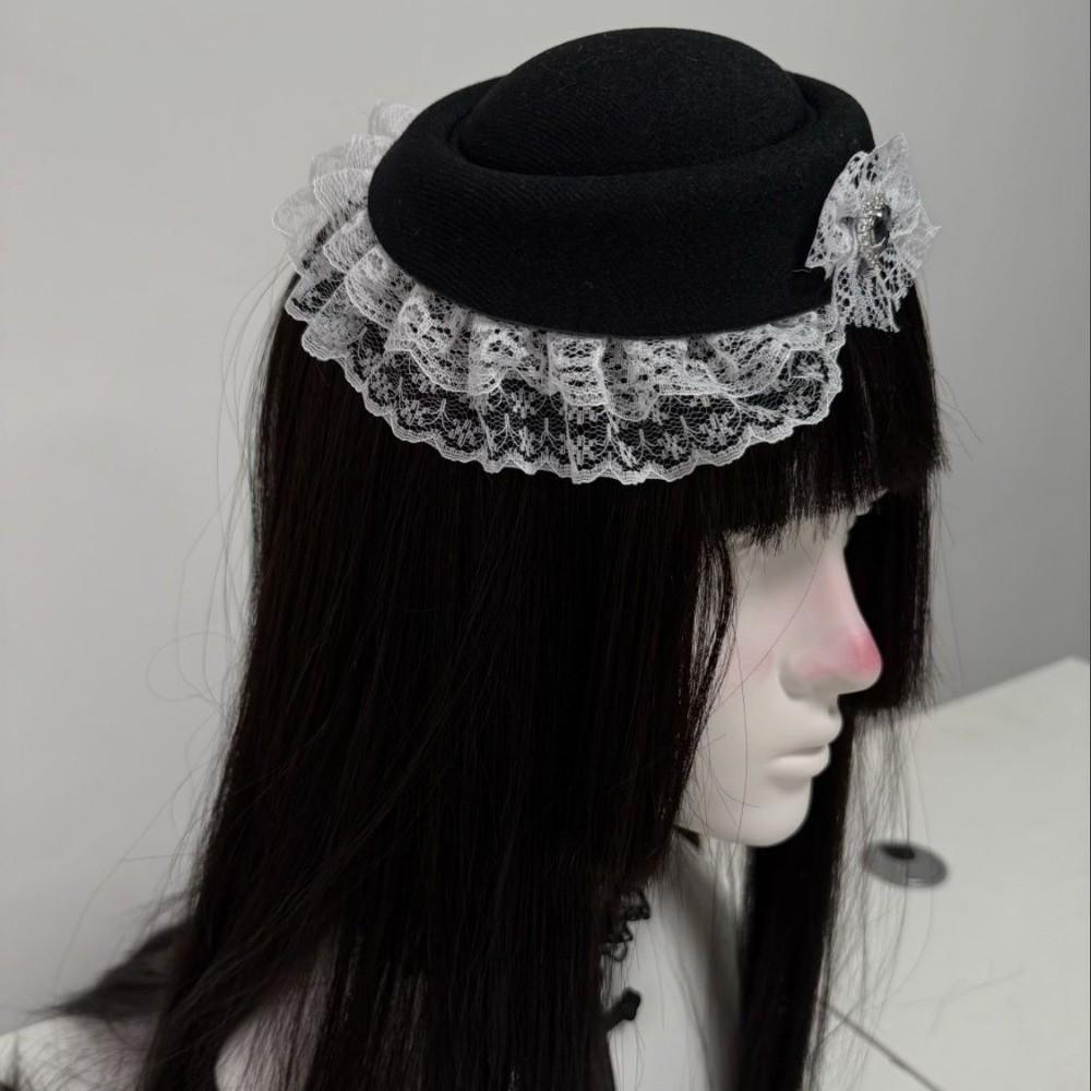 Exquisite Lace Billycock Hat Elegant Heart Crystal Round Hat Fashion Bow Pillbox Hat Party