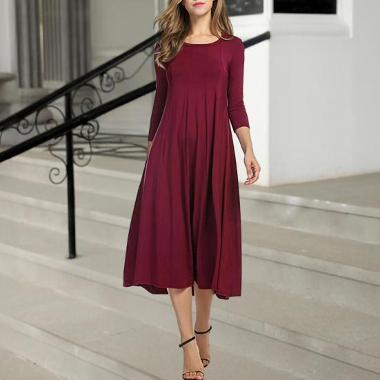 Женское плиссированное миди-платье А-силуэта с рукавами, круглым вырезом и расклешенной юбкой, летнее