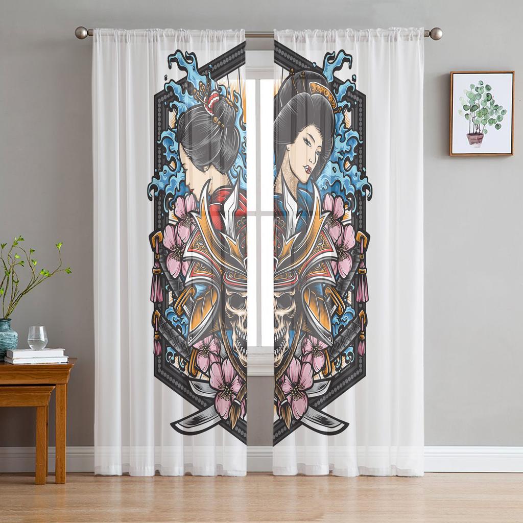 Кимоно, японская женская занавеска гейши для гостиной, прозрачные тюлевые шторы, прозрачные оконные занавески для спальни, аксессуары, декор