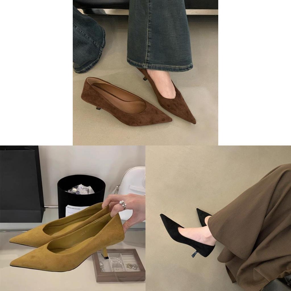 French Vintage Style Pointed Toe Suede High Heels For Women Office Wear