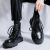 Ботинки мартин мужские осенние в британском стиле, ботинки-локомотивы, платформа, высокий верх, кожаные туфли, черные короткие ботинки 73830-R