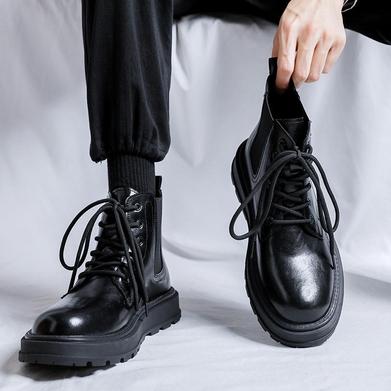 Мужские повседневные ботинки на платформе черные tide обувь из натуральной кожи деловая офисная нарядная ковбойские ботильоны весна осень botas hombre