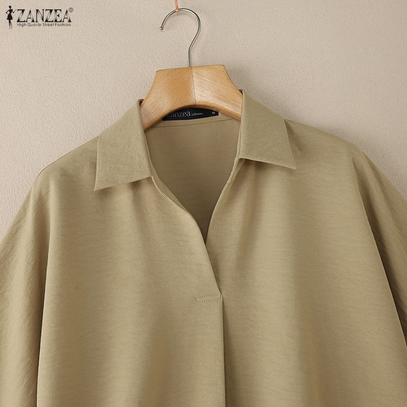 ZANZEA Женская повседневная свободная блузка с отложным воротником и коротким рукавом