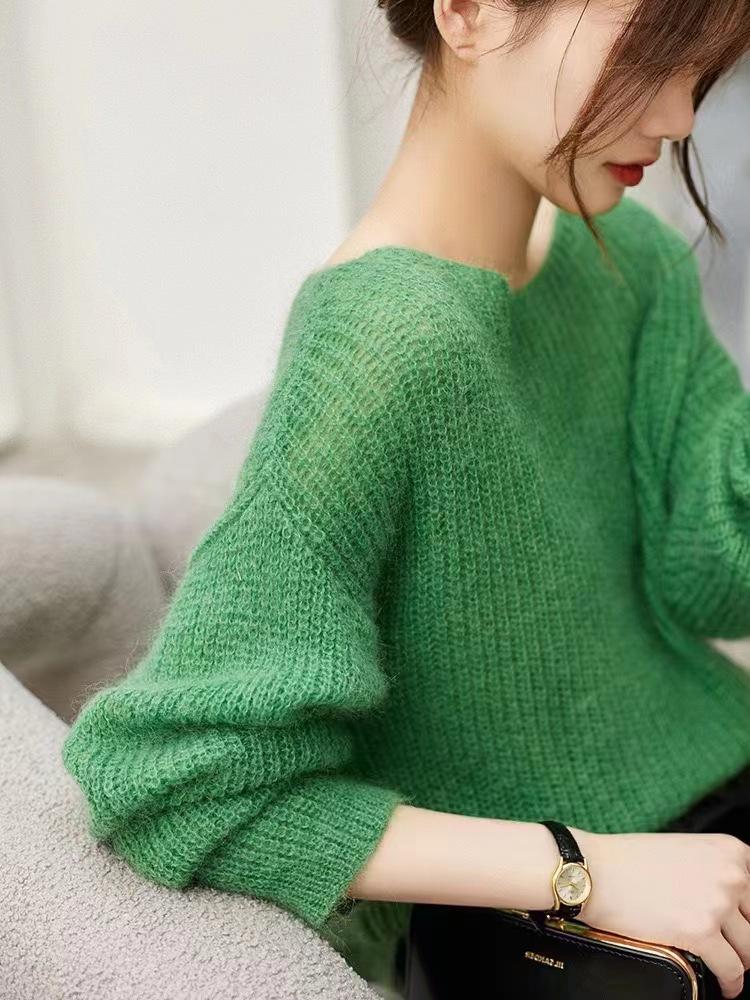 Элегантный прозрачный женский свитер, пуловер, свободный джемпер, осень-зима, мягкий теплый женский трикотажный свитер, базовые однотонные кашемировые топы