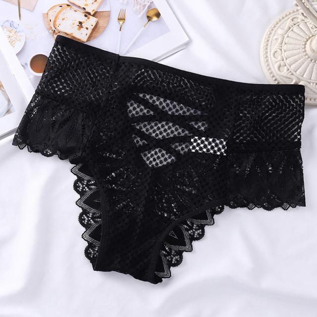Sexy Mesh Women Lace Underwear Mid-Rise Briefs Hollow Out G String Underpant Solid Comfortable Female Breathable Lingerie