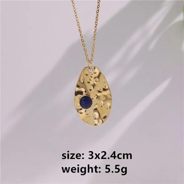 2024 New Gray Enamel Round Star Sun Charm Natural Stones Pendants Necklace Stainless Steel Clavicle Chain Jewelry