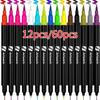 12pcs/60 Pcs Color Fine Point Brush Marker Pens Dual Tip ArtWerk Colored Brush Pen 0.4 Fineliner Fine Point Markers Set