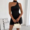 Женское платье-мини на одно плечо с halter-вырезом, открытой спиной, драпировкой, облегающее, для клуба, вечеринки, вечернее