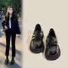 Маленькие кожаные туфли женские в британском стиле, одинарные туфли 2025 года, новые весенне-осенние популярные ретро-лоферы на платформе, черные женские туфли