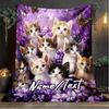 1PC Custom Name Kittens Butterflies outdooor Flannel blankets Throw Blanket All-Season Throw Gift Bedspread for Couch, Bed, Camping Holiday Birthda
