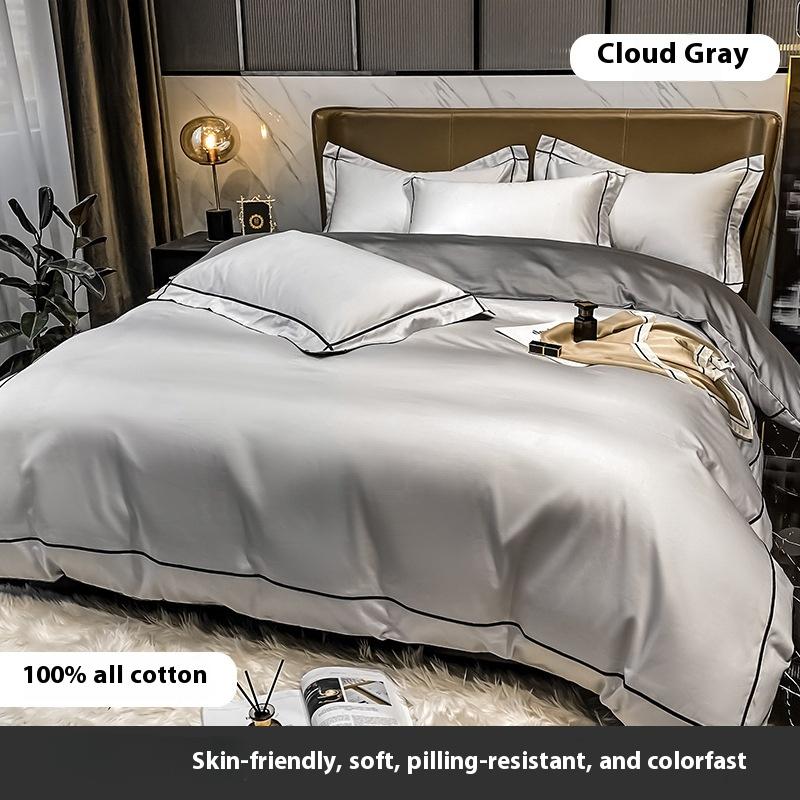 Four-piece Set of Pure Cotton Bedding Light Luxury Skin-friendly and Breathable Washed Sheets Quilt Covers Pillowcases