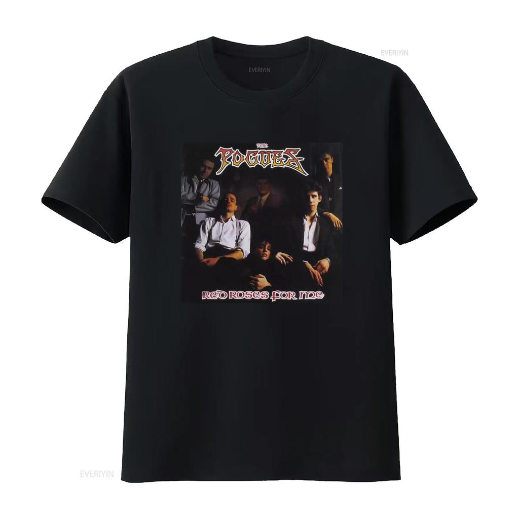 Винтажная футболка The Pogues Red Roses For Me Черная Ретро Группа винтаж Стирка дизайнерская одежда Унисекс Немного универсальная