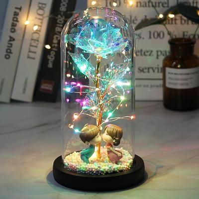 Светодиодный цветок Enchanted Galaxy Rose Eternal из 24-каратной золотой фольги с сказочными гирляндами в куполе на Рождество, подарок на День святого Валентина