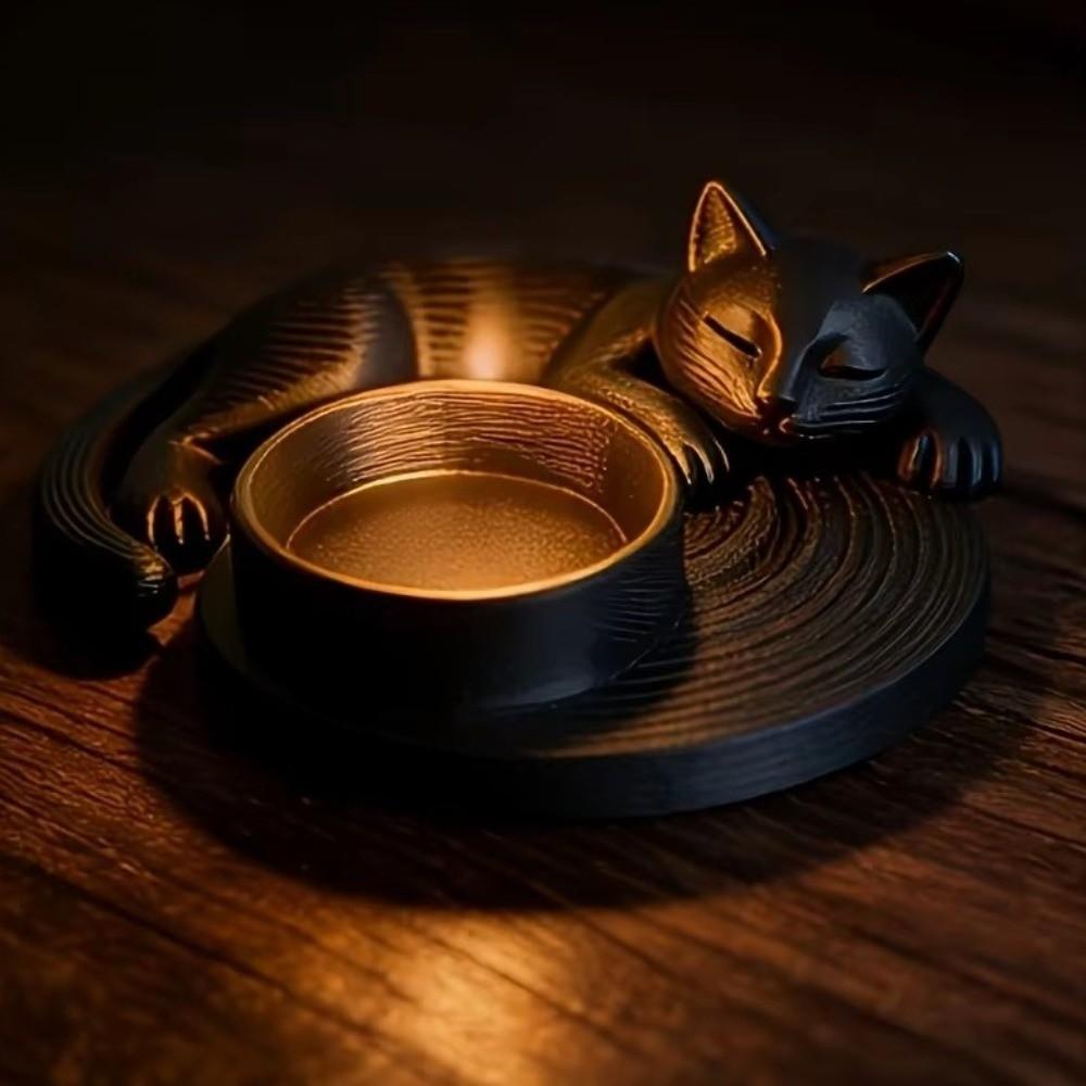 3D Printed Cat Candle Holder Plastic Cat-shaped Storage Tray Cat Candle Stand Bedroom