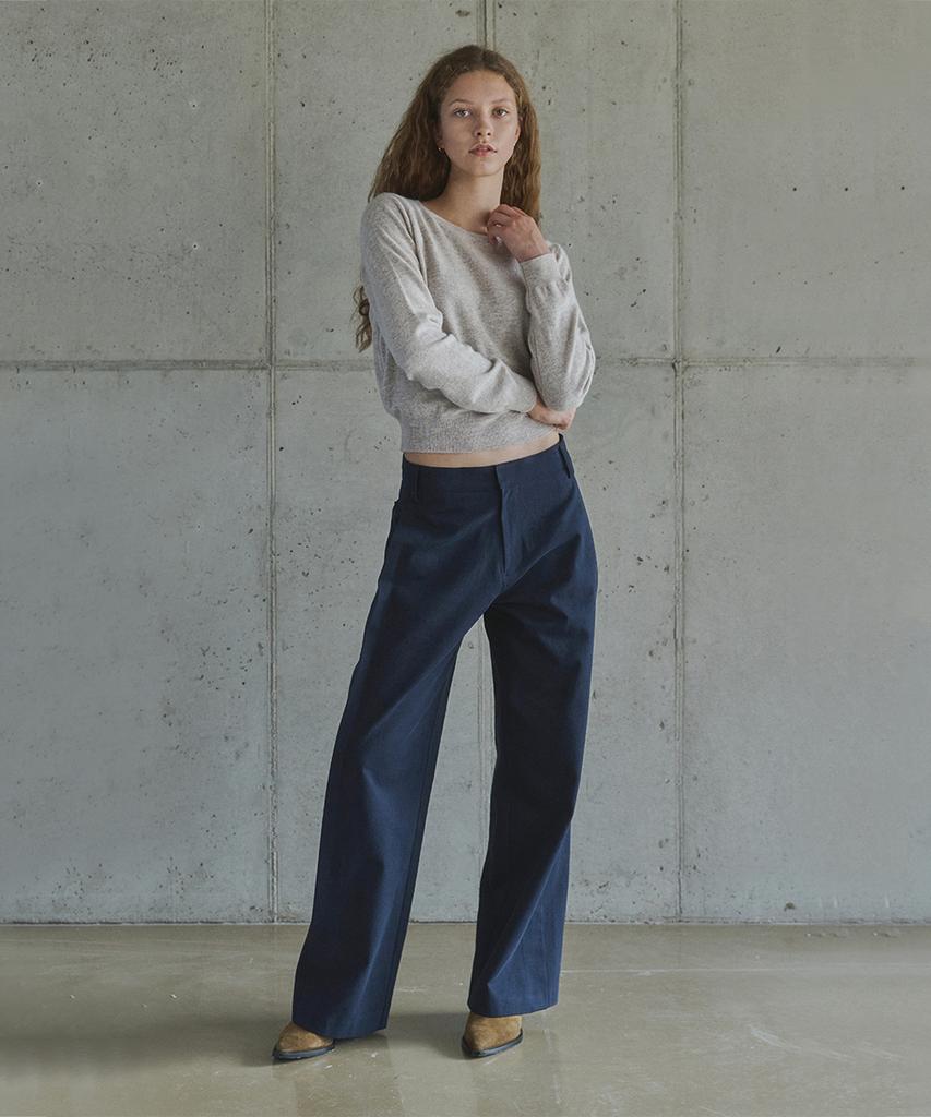 IHR Side Tuck Cotton Pants / Navy