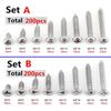 200pcs M3 304 Stainless Steel Pan Flat Head Self-Tapping Screws Assortment Kits