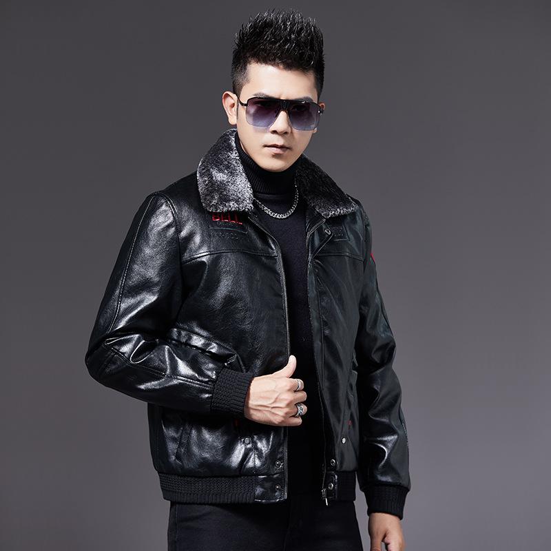 Кожаная куртка мужская куртка молодежная флисовая кожаная куртка с короткими лацканами приталенная