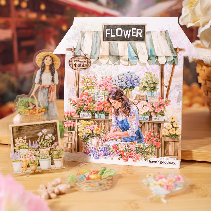 20 листов/пакет Серия «Маленький базар» Наклейки с уличными пейзажами Пейзаж Материал для коллажа для ручного учета Сделай сам Рамка для фотографий Декоративная карточка