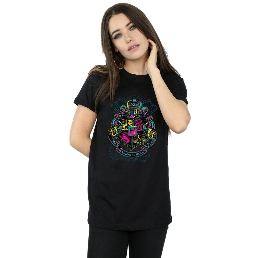 HARRY POTTER Женская/женская хлопковая футболка бойфренда с гербом Хогвартса