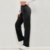 Women's Casual Straight Leg Pants With High Waist Button Elastic Business Work Pants With Multiple Pockets
