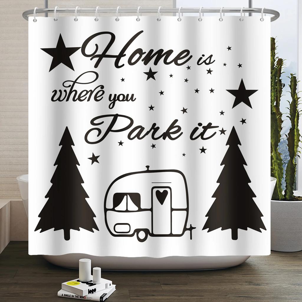 Занавеска для душа Кемпер Счастливый Кемпер Прицеп Автомобиль Автодом Лес Гора Палатка Кемпинг Ванная Занавеска для душа Водонепроницаемая Занавеска для ванны