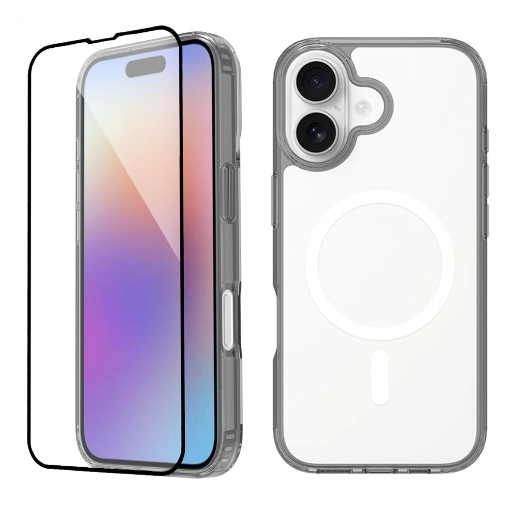 Для iPhone 17 Чехол Совместим с MagSafe PC+TPU Прозрачный Чехол для телефона с Защитным стеклом для экрана