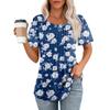 Women's Fashion Printed Casual Pleated Round Short Sleeve T-Shirt Top
