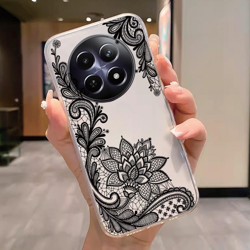 Для Realme 12 4G 12+ 13+ Plus 13 Pro+ Plus 5G Чехол Модные Цветы Расписной Прозрачный Силиконовый Чехол для Телефона Fundas Забавный Кот Пара