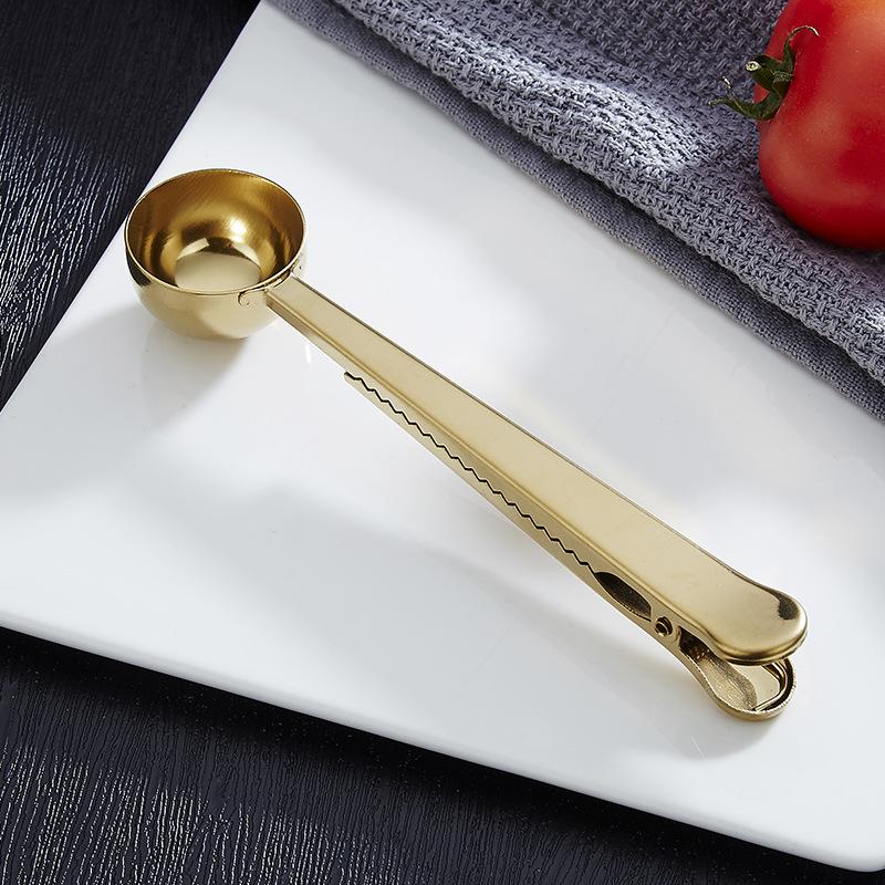 Два в одном из нержавеющей стали Кофейная ложка с зажимом для кухни Мерные ложки для чая Молоко Сухое Кофейные зерна Ложки