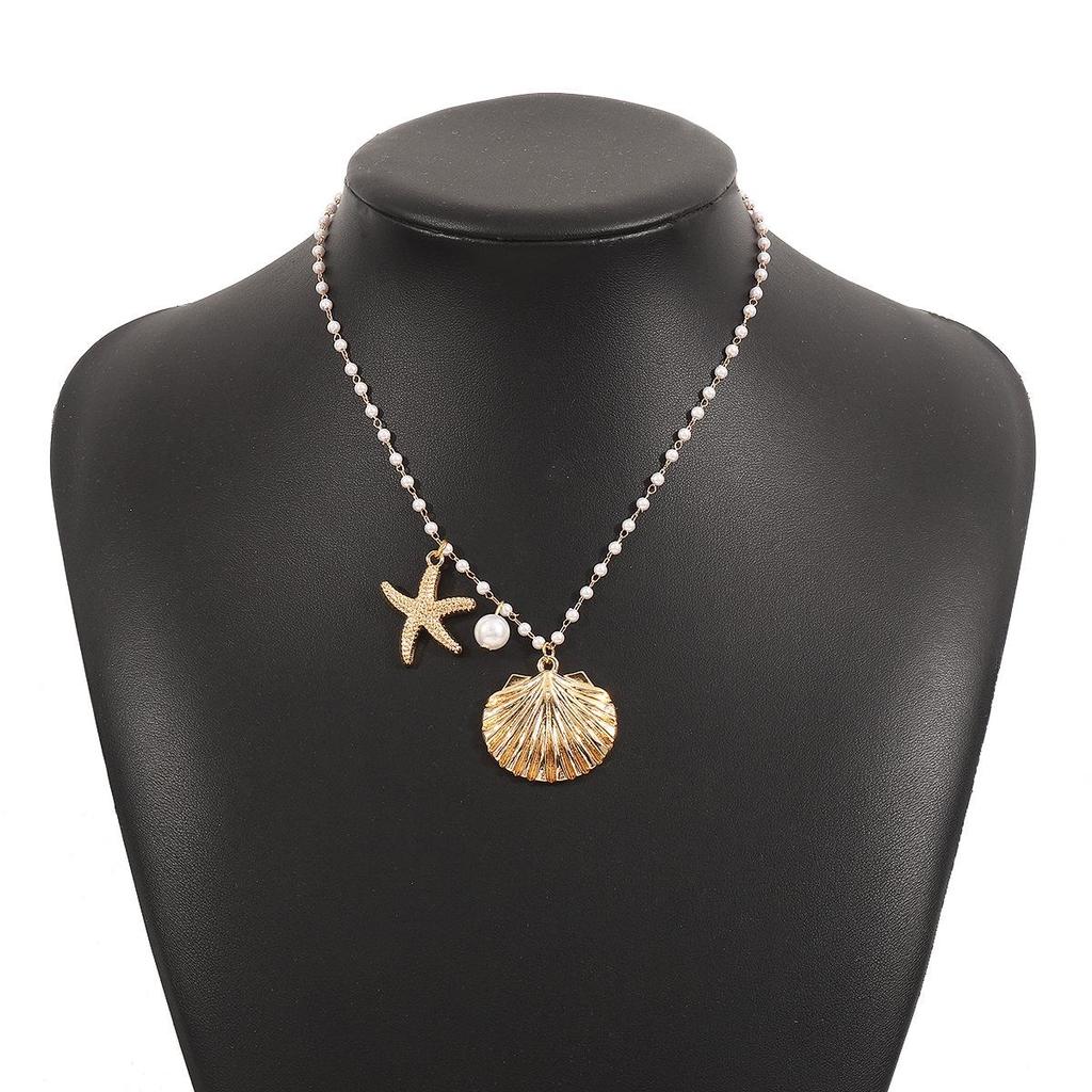 Light Luxury Metal Necklace For Women Ocean Element Scallop Starfish Pearl Clavicle Chain Vintage OL Style Jewelry Accessories