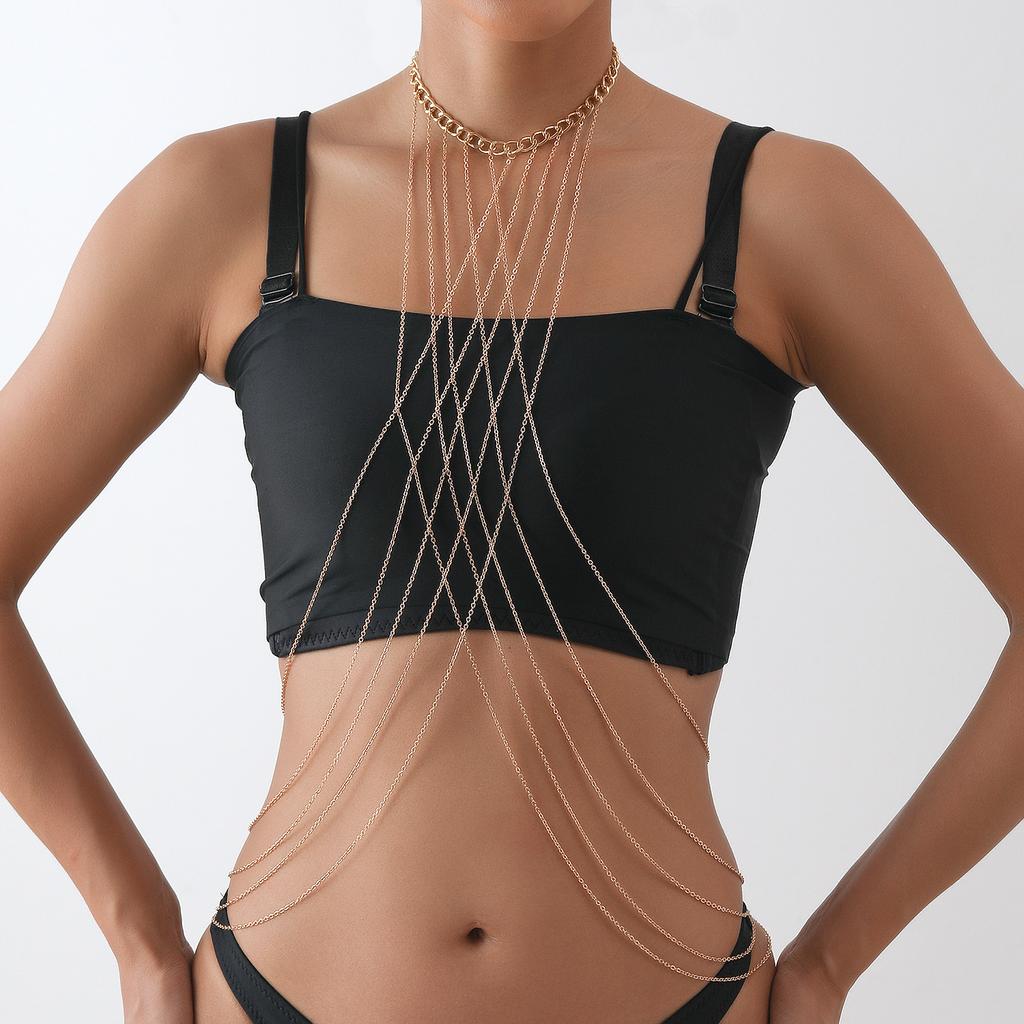 Personality Exaggerated Multi-layer Cross Metal Body Chain Body Chain Nightclub Chest Chain Women