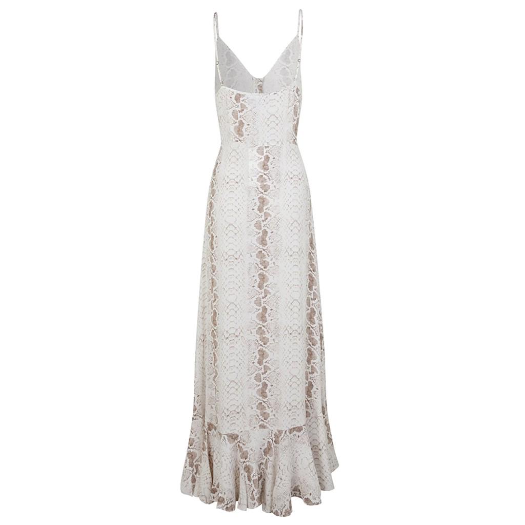 Женское пляжное длинное платье без рукавов в стиле бохо со змеиным принтом и V-образным вырезом