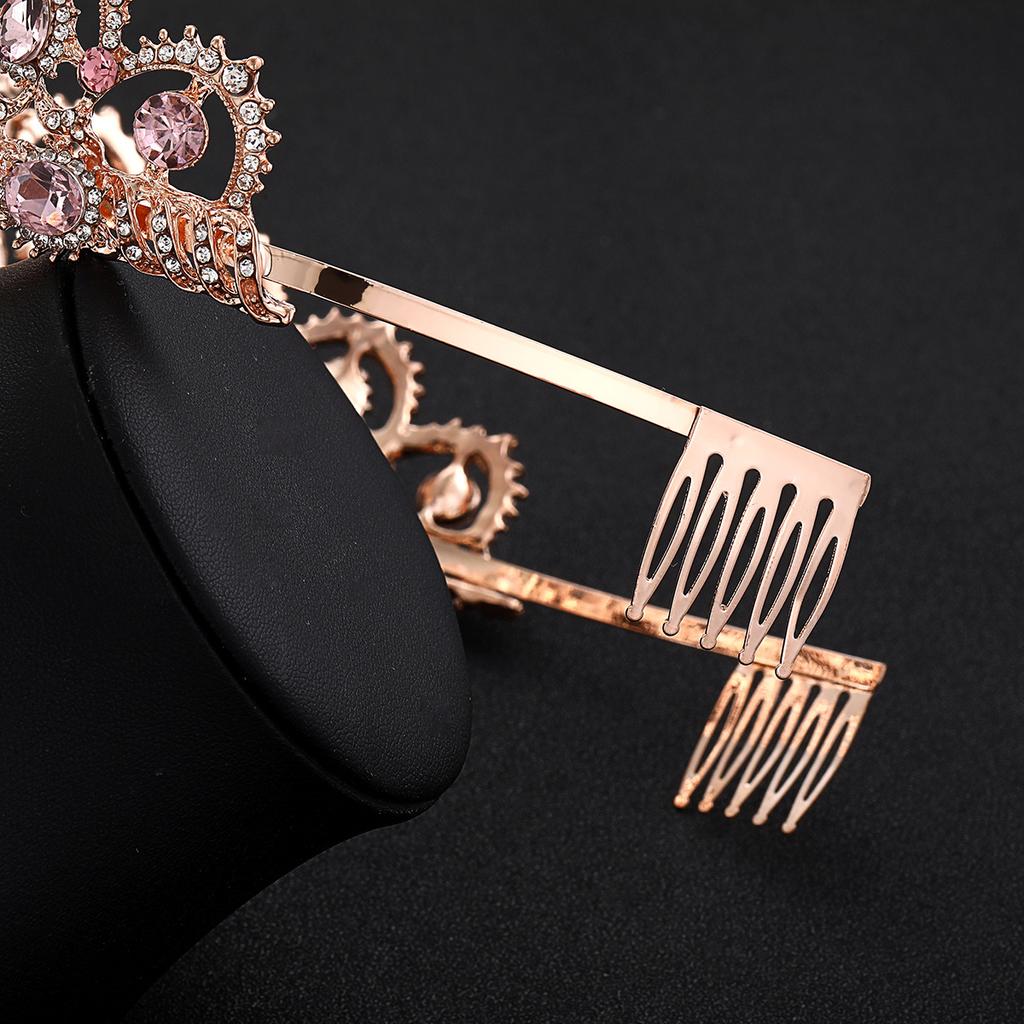 Rose Gold Bridal Crown Pink Diamond High End Crystal Crown Tiara  Wedding Accessories Crown Comb
