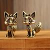 Латунная статуэтка лисы Милые миниатюрные фигурки лисы Настольное украшение Декоративные аксессуары Медная скульптура животного Домашний декор Ремесла