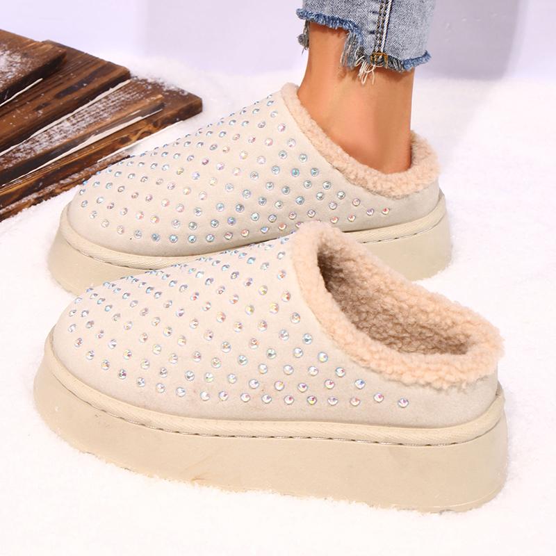 Платформенные плюшевые тапочки Женские 2025 Теплые Нескользящие Зимние Хлопковые Туфли Женские Толстая Подошва Пушистые Снежные Сапоги Женские