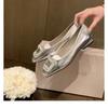 Water Diamond Shallow Mouth High Heels Women French Square Head Silver Flat Single Shoes Women's Spring Autumn New Style