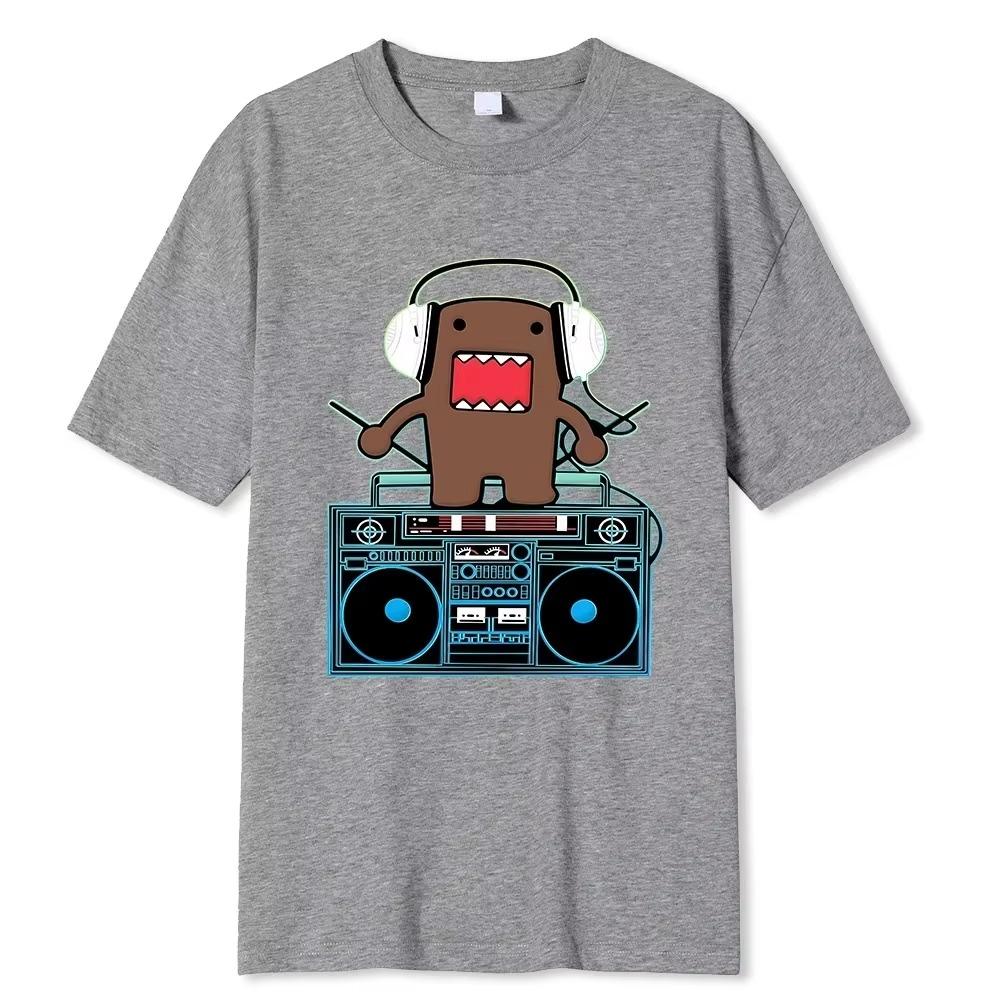 Футболки Domo Kun DJ Domo, мужские хлопковые футболки с юмором, дышащие футболки с круглым вырезом и коротким рукавом в стиле Харадзюку, свободные футболки, хлопковые топы, идея для подарка